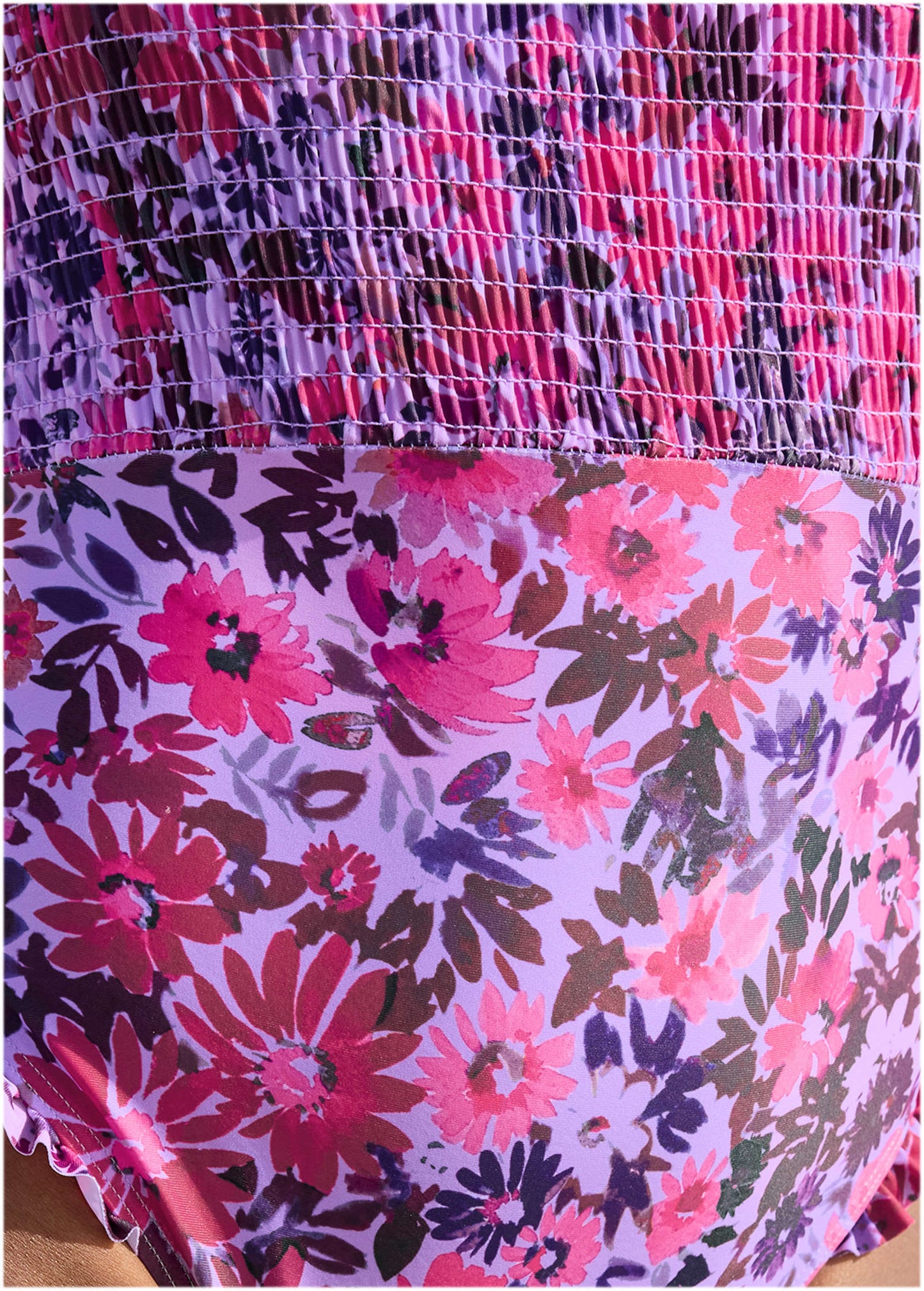 Smocked Bandeau One-Piece - Ditsy Pink Purple
